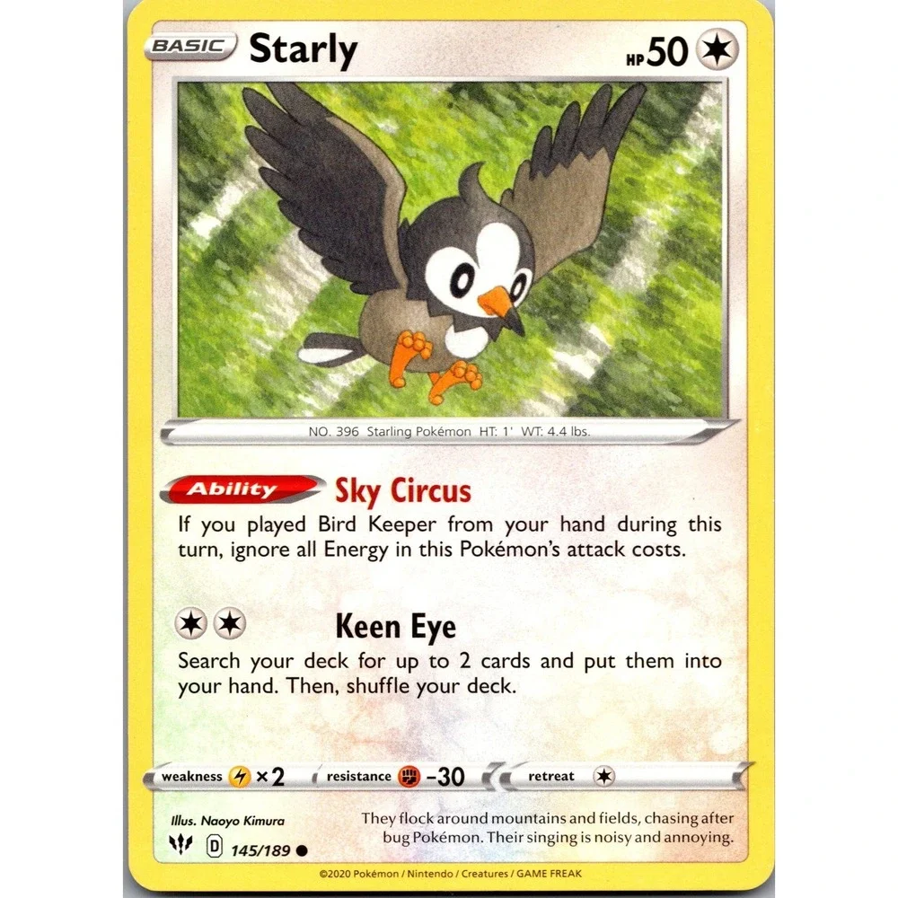 Pokemon Starly 145/189 Darkness Ablaze Common SWSH03 Colorless Card